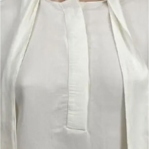 Club Monaco Tie Neck Blanc De Blanc White Chemise Small Petite Long Sleeve Top - Picture 3 of 12